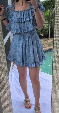Smocked Tiered Mini Dress in Light Blue